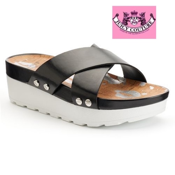 BLACK & White Crisscross Platform Sandals Slides - Picture 1 of 6